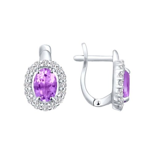 Серьги из серебра с аметистами и фианитами